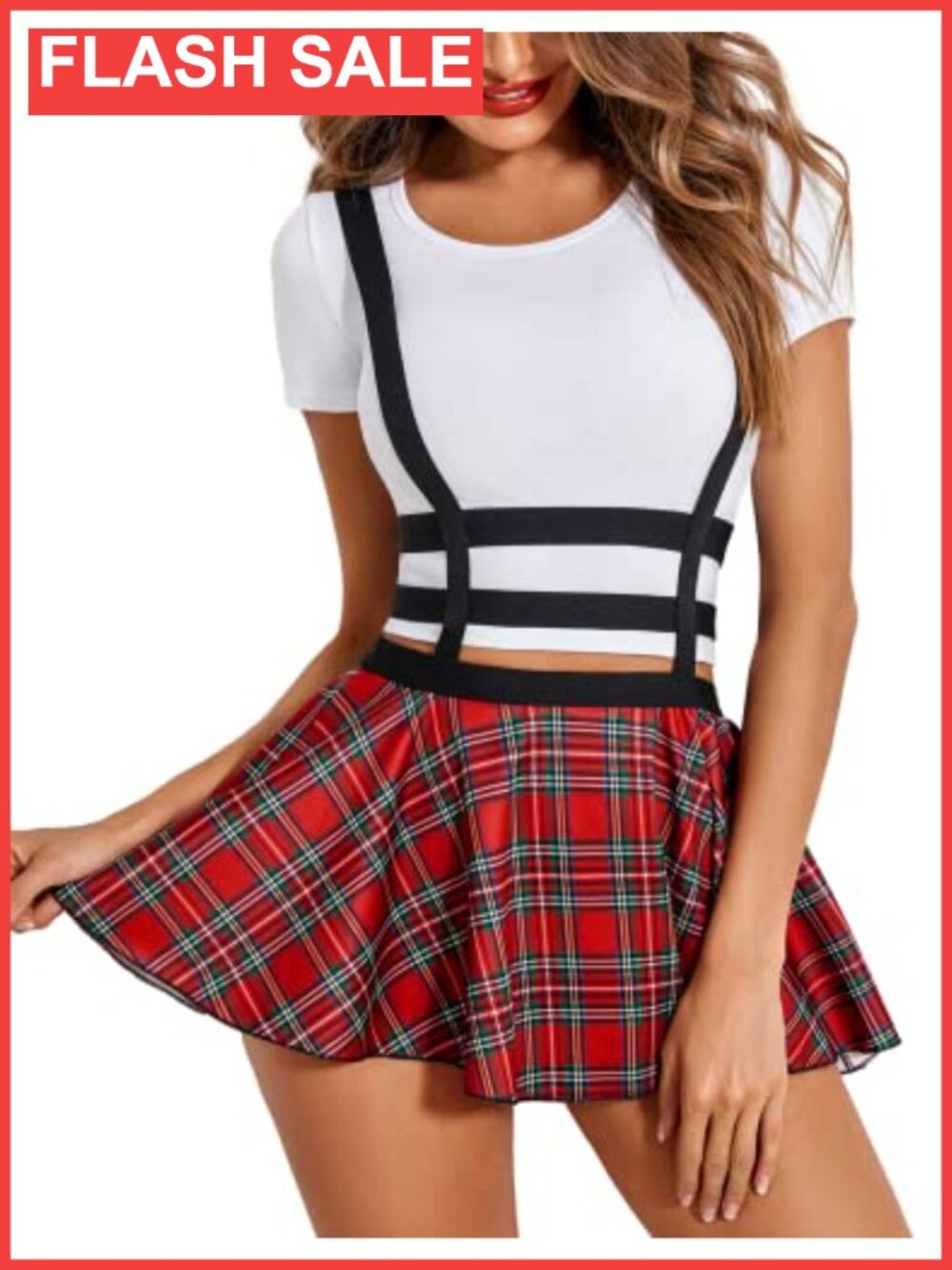 Pleated Suspender Skirt High Waist A-Line Mini Elastic Waistband